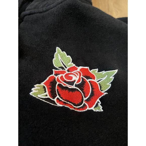 Disney Parks Y2K Black Full Zip Hoodie Women's M Mickey Mouse Rose Tattoo - Picture 4 of 10